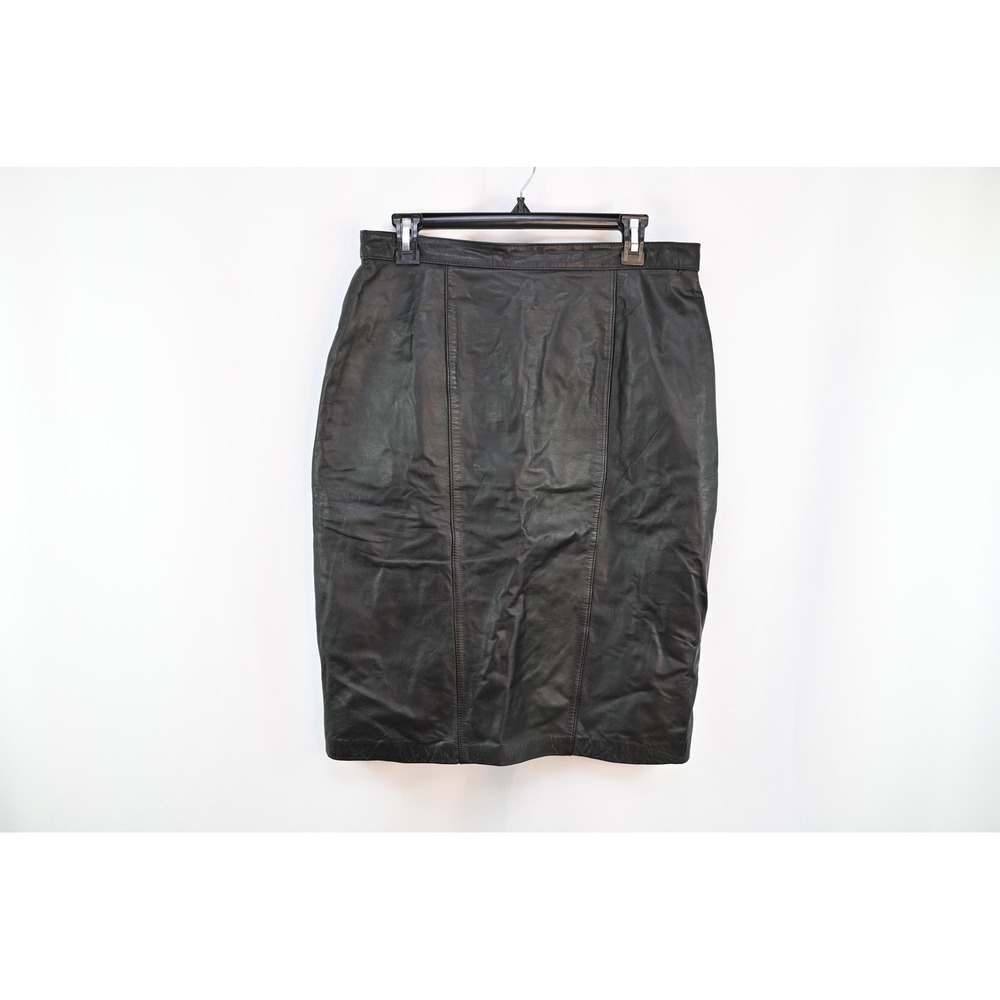 Vintage Expressly for Robinson Black Leather Pencil Skirt Size 14 High Waist